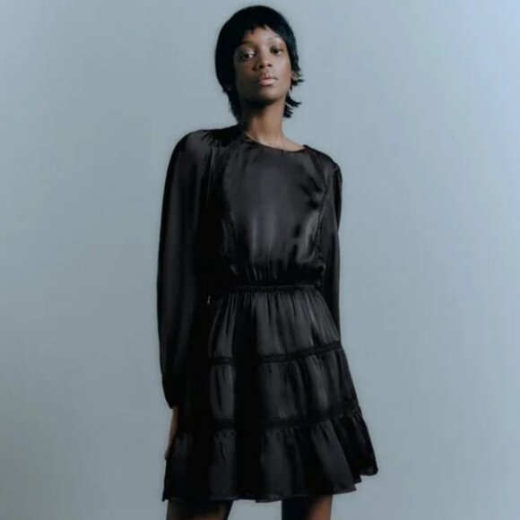 ZARA Satin Effect dress with lace inserts - Picture 1 of 4